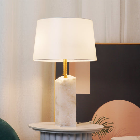 Raw Alabaster Table Lamp White Linen Gold LED Indoor Lighting