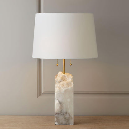 Raw Alabaster Table Lamp White Linen Gold LED Indoor Lighting