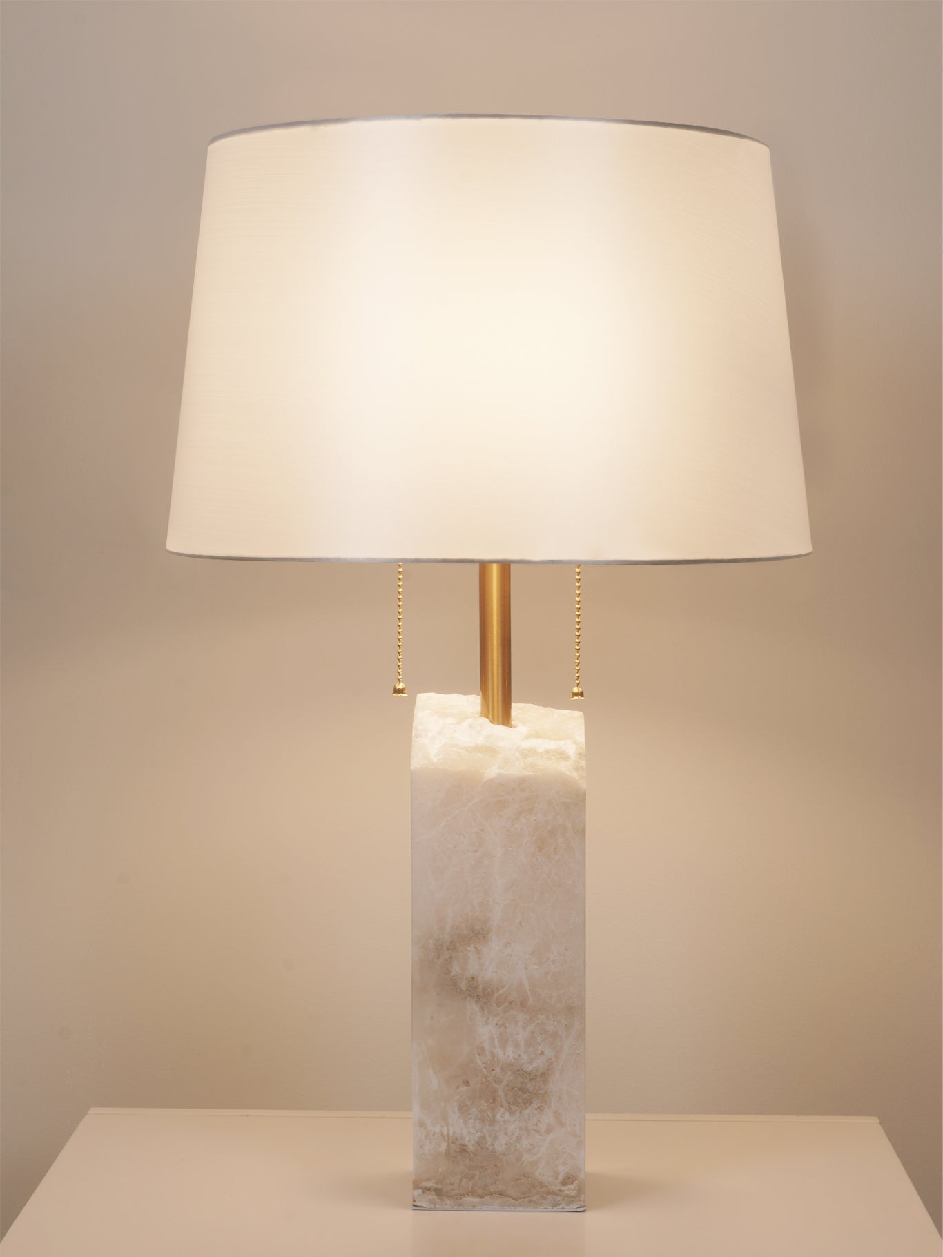 Raw Alabaster Table Lamp White Linen Gold LED Indoor Lighting