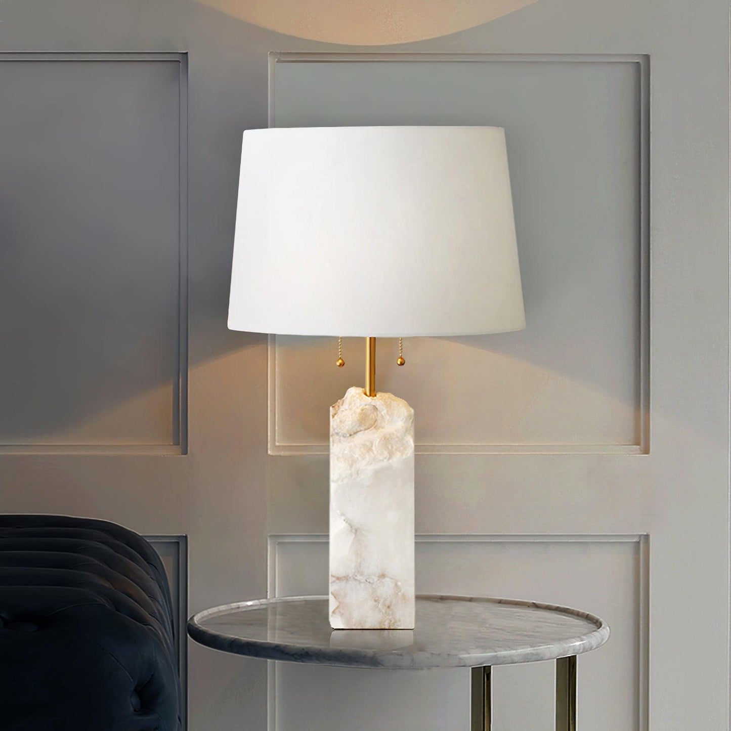 Raw Alabaster Table Lamp White Linen Gold LED Indoor Lighting