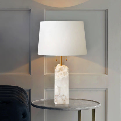 Raw Alabaster Table Lamp White Linen Gold LED Indoor Lighting