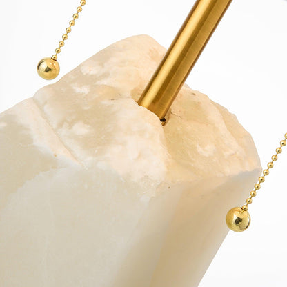 Raw Alabaster Table Lamp White Linen Gold LED Indoor Lighting