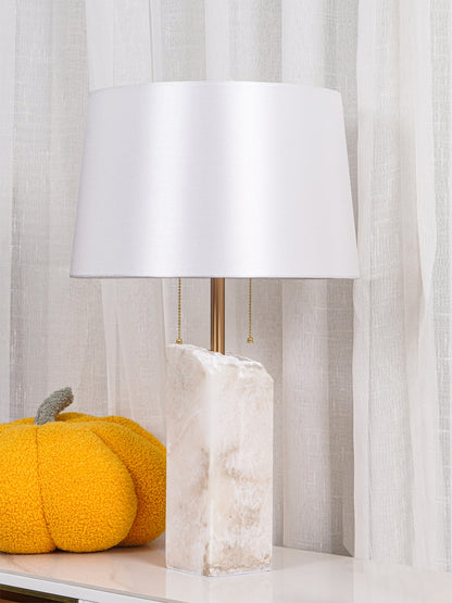 Raw Alabaster Table Lamp White Linen Gold LED Indoor Lighting