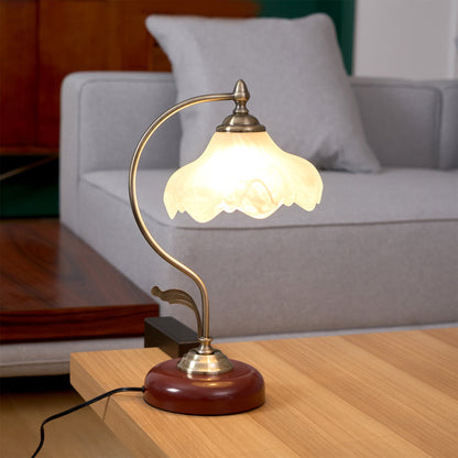 Vintage Laiton Table Lamp White Ceramic Gold Walnut LED Desk Lighting