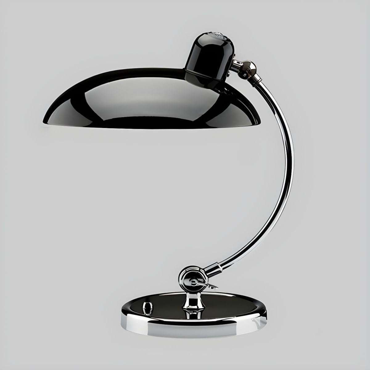Retro Chrome Table Lamp – Curved Metal Desk Lamp with Frosted Globe Shade