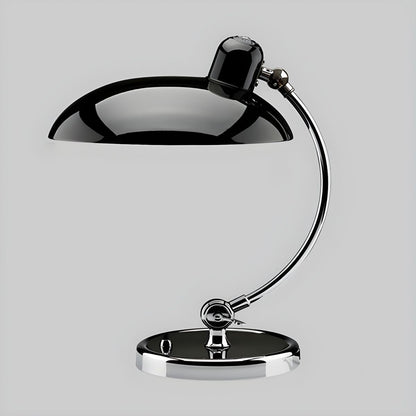 Retro Chrome Table Lamp – Curved Metal Desk Lamp with Frosted Globe Shade