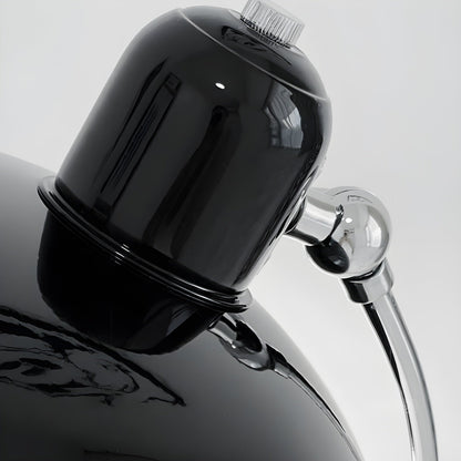 Retro Chrome Table Lamp – Curved Metal Desk Lamp with Frosted Globe Shade