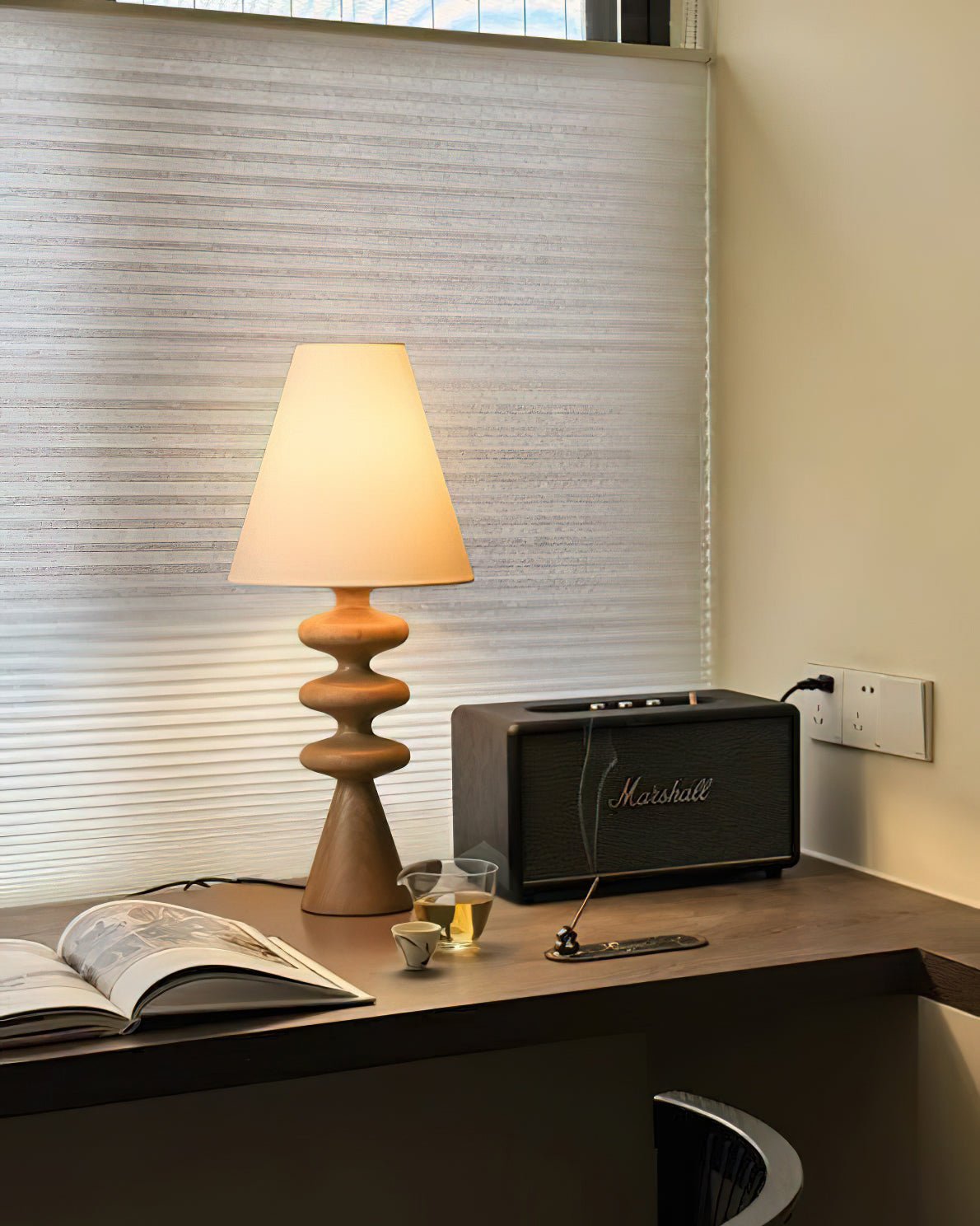 Ripple Table Lamp Walnut Wood Metal Fabric LED Desk Lamp