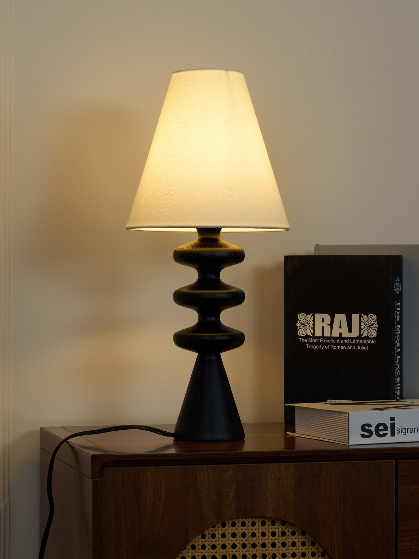 Ripple Table Lamp Walnut Wood Metal Fabric LED Desk Lamp