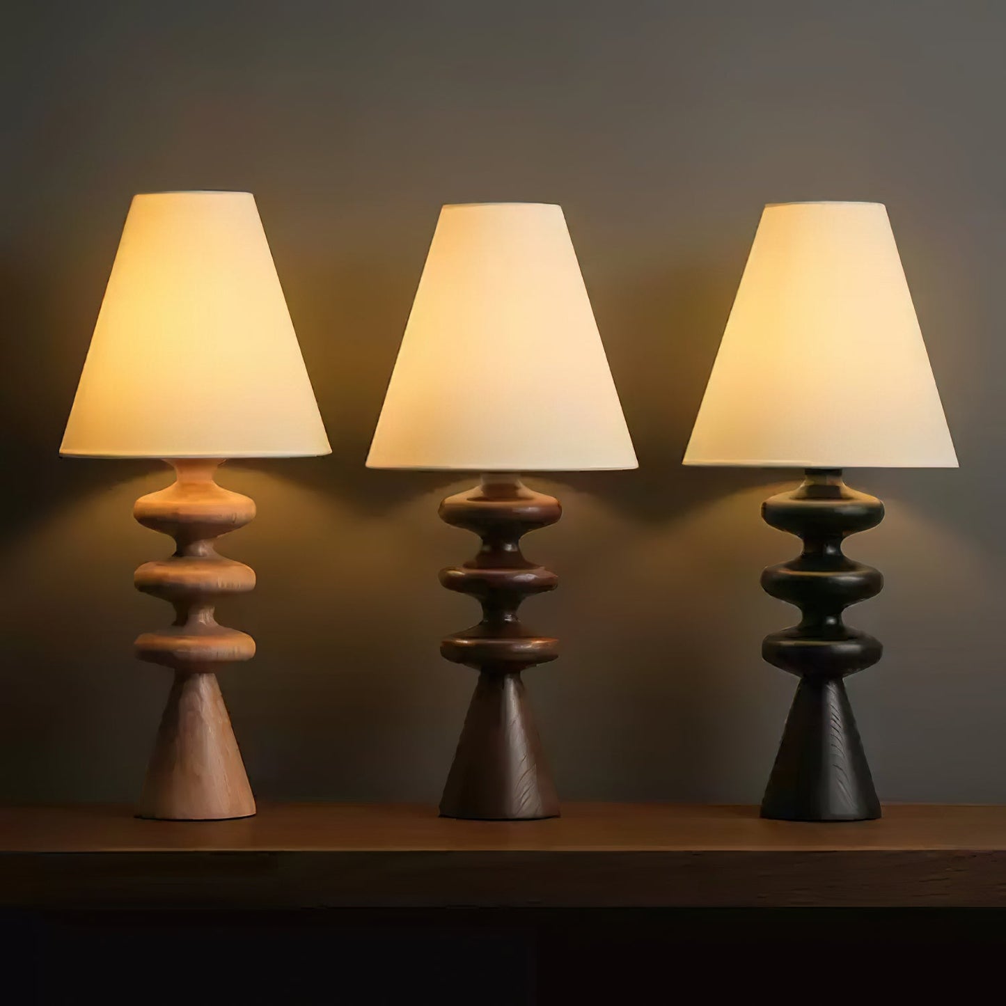 Ripple Table Lamp Walnut Wood Metal Fabric LED Desk Lamp