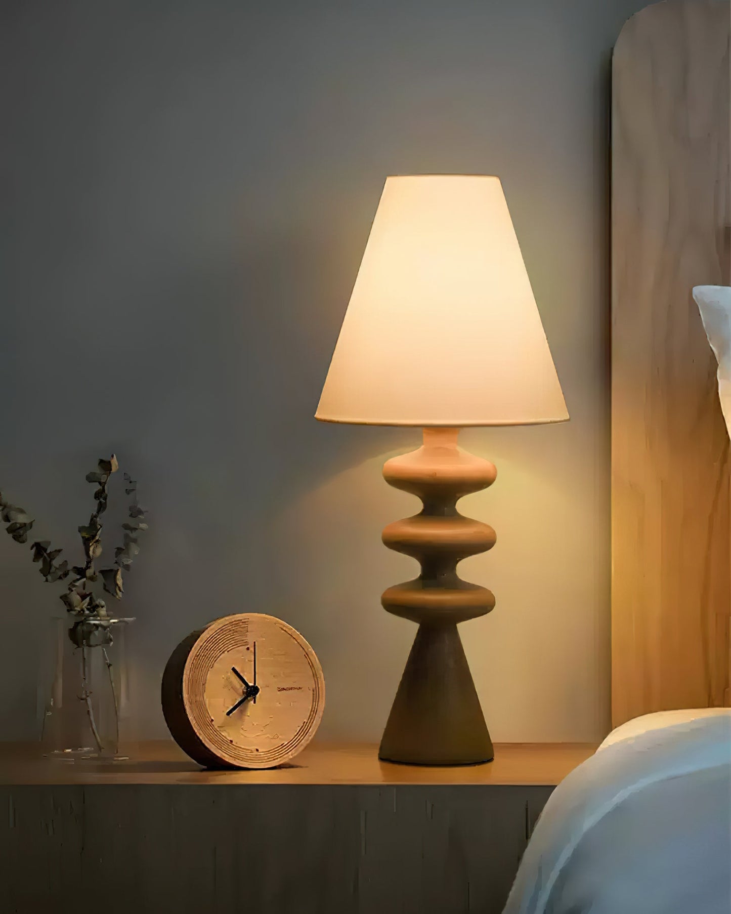 Ripple Table Lamp Walnut Wood Metal Fabric LED Desk Lamp