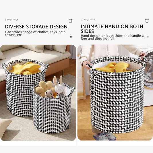Houndstooth Laundry Basket With Handles Foldable Organizer