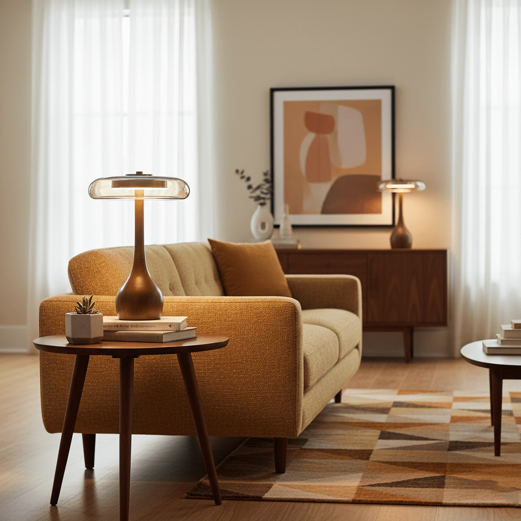 Walnut Sienna Table Lamp Amber Glass LED Accent Light