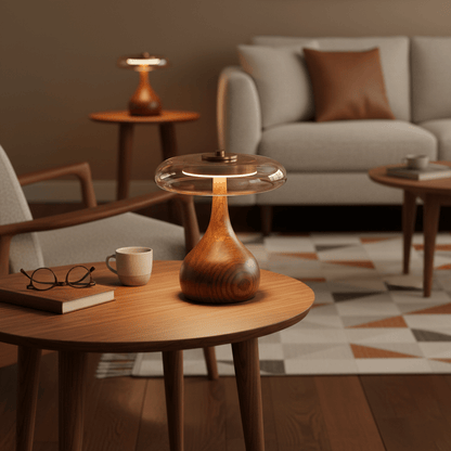 Walnut Sienna Table Lamp Amber Glass LED Accent Light