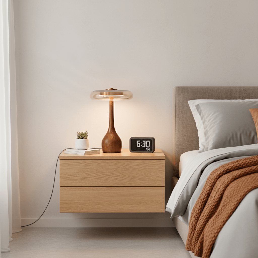 Walnut Sienna Table Lamp Amber Glass LED Accent Light