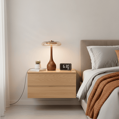 Walnut Sienna Table Lamp Amber Glass LED Accent Light