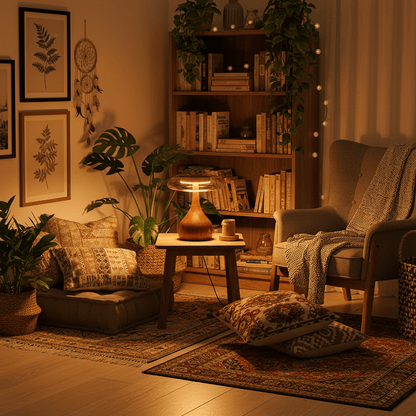 Walnut Sienna Table Lamp Amber Glass LED Accent Light