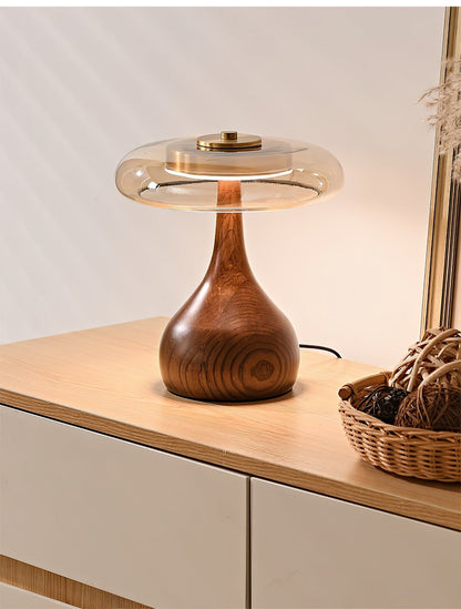 Walnut Sienna Table Lamp Amber Glass LED Accent Light