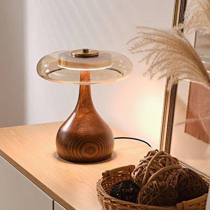 Walnut Sienna Table Lamp Amber Glass LED Accent Light