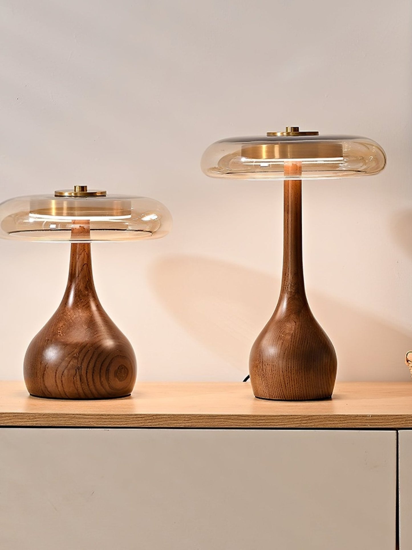 Walnut Sienna Table Lamp Amber Glass LED Accent Light