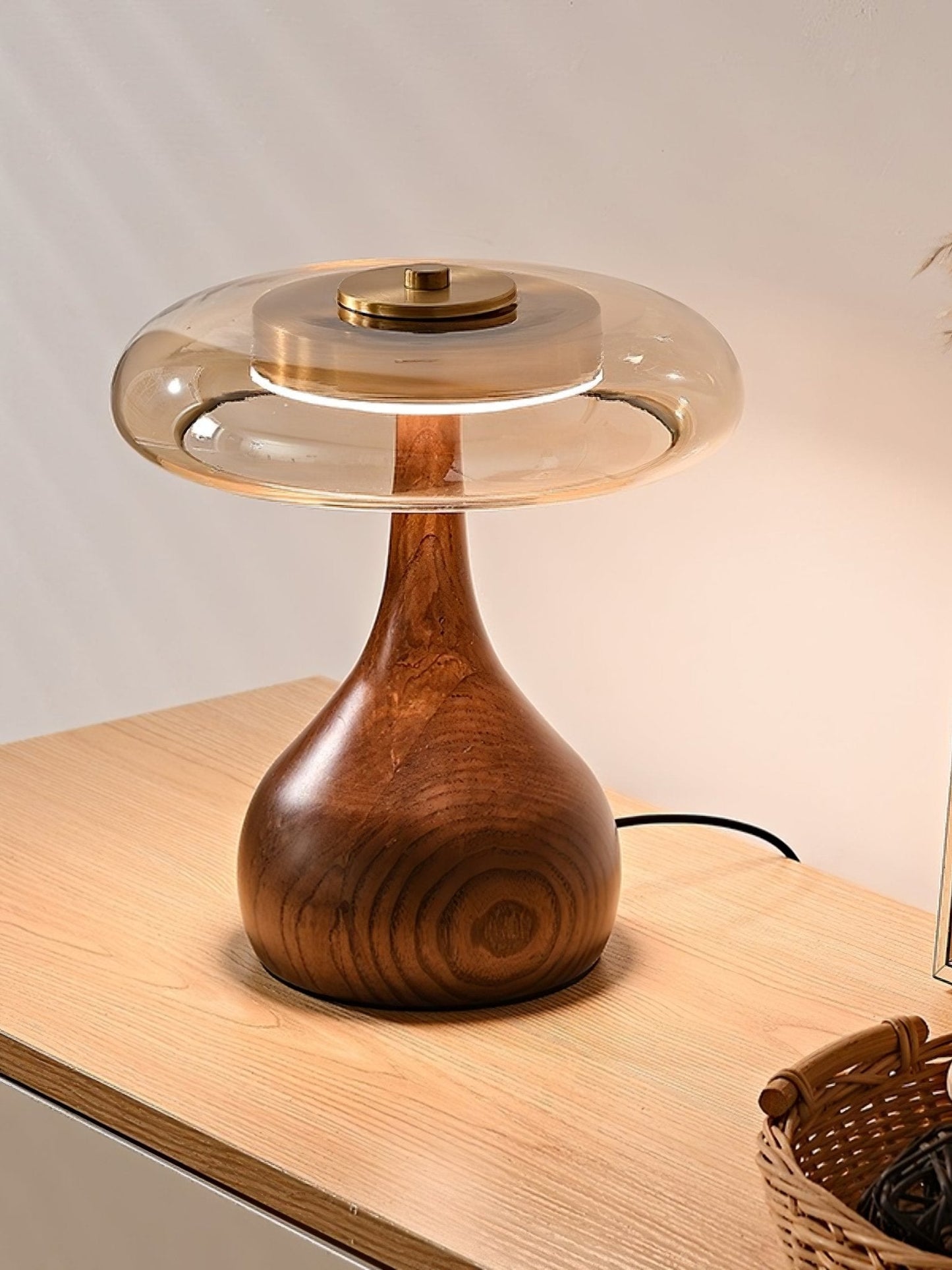 Walnut Sienna Table Lamp Amber Glass LED Accent Light