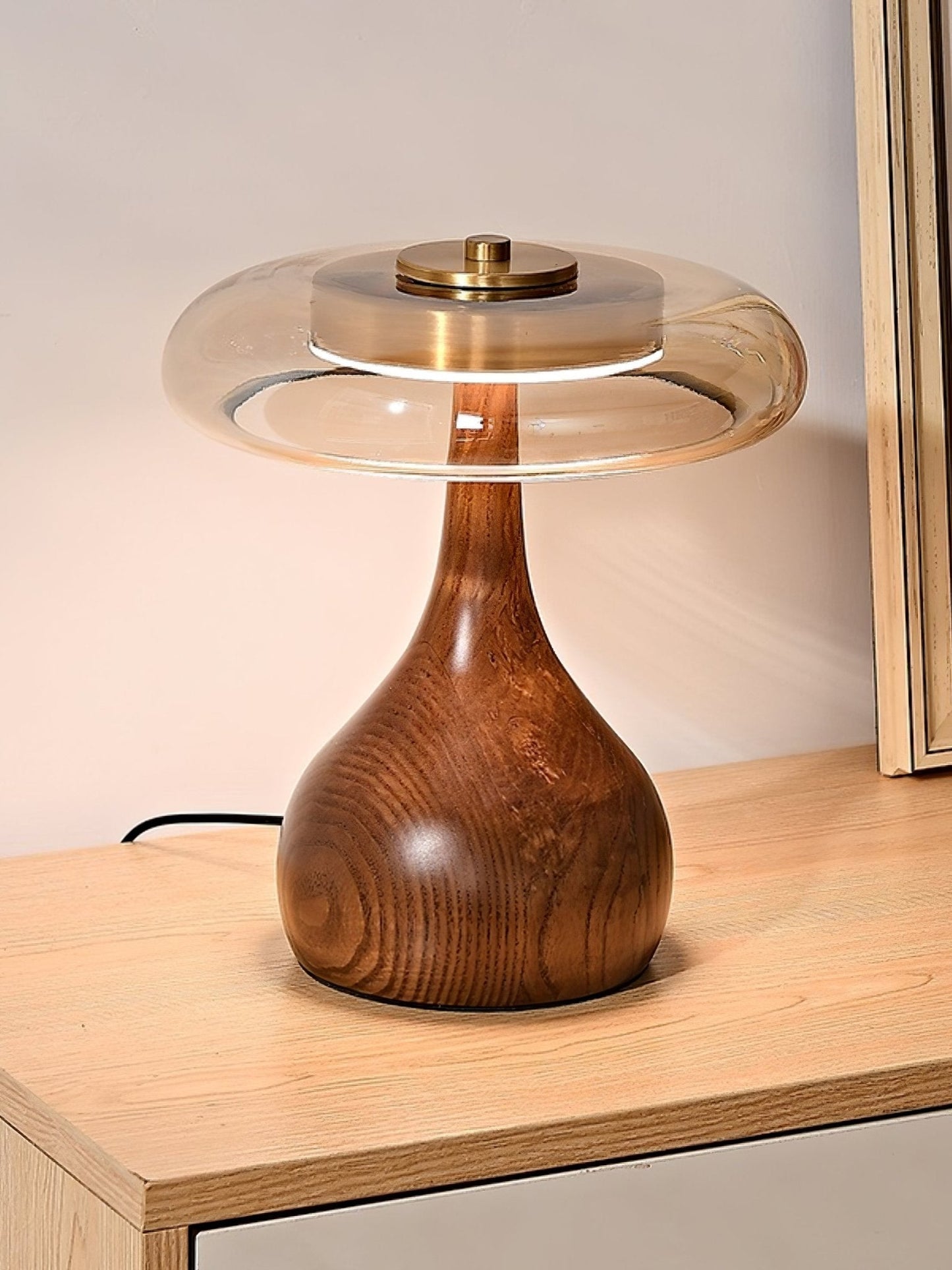 Walnut Sienna Table Lamp Amber Glass LED Accent Light
