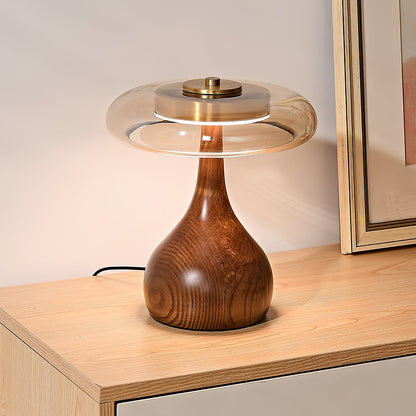 Walnut Sienna Table Lamp Amber Glass LED Accent Light