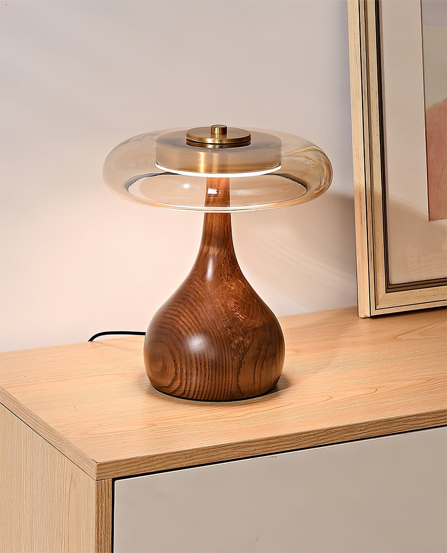 Walnut Sienna Table Lamp Amber Glass LED Accent Light