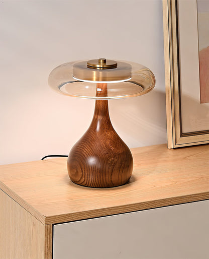Walnut Sienna Table Lamp Amber Glass LED Accent Light