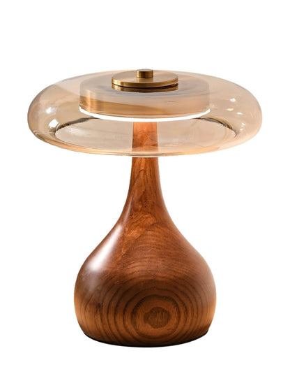 Walnut Sienna Table Lamp Amber Glass LED Accent Light