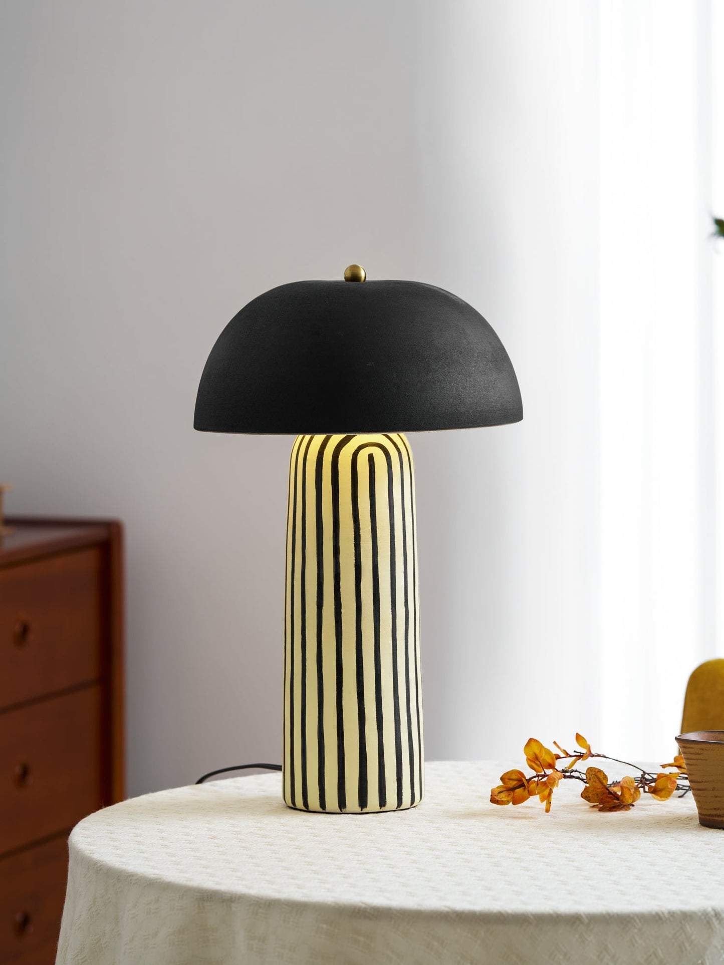 Stria Ceramic Table Lamp Black White Stripe Modern Indoor Lighting