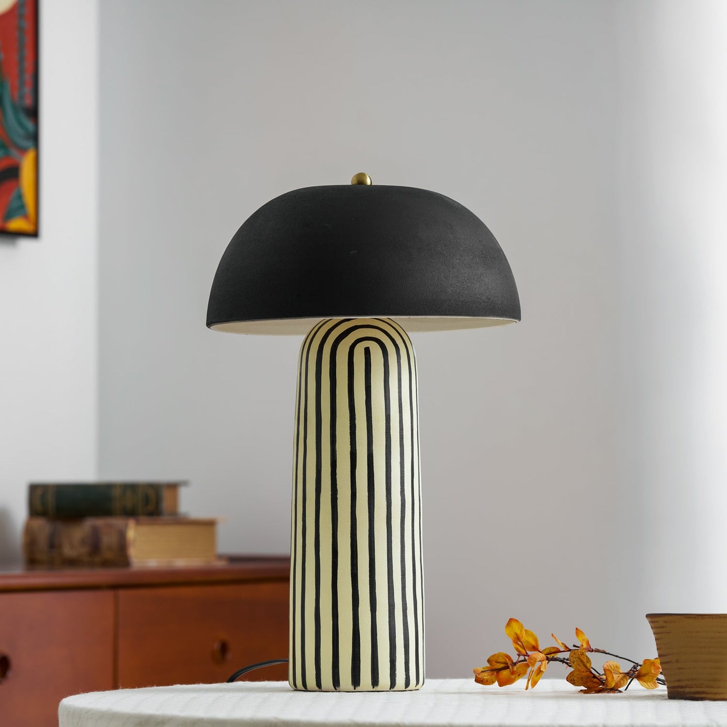 Stria Ceramic Table Lamp Black White Stripe Modern Indoor Lighting