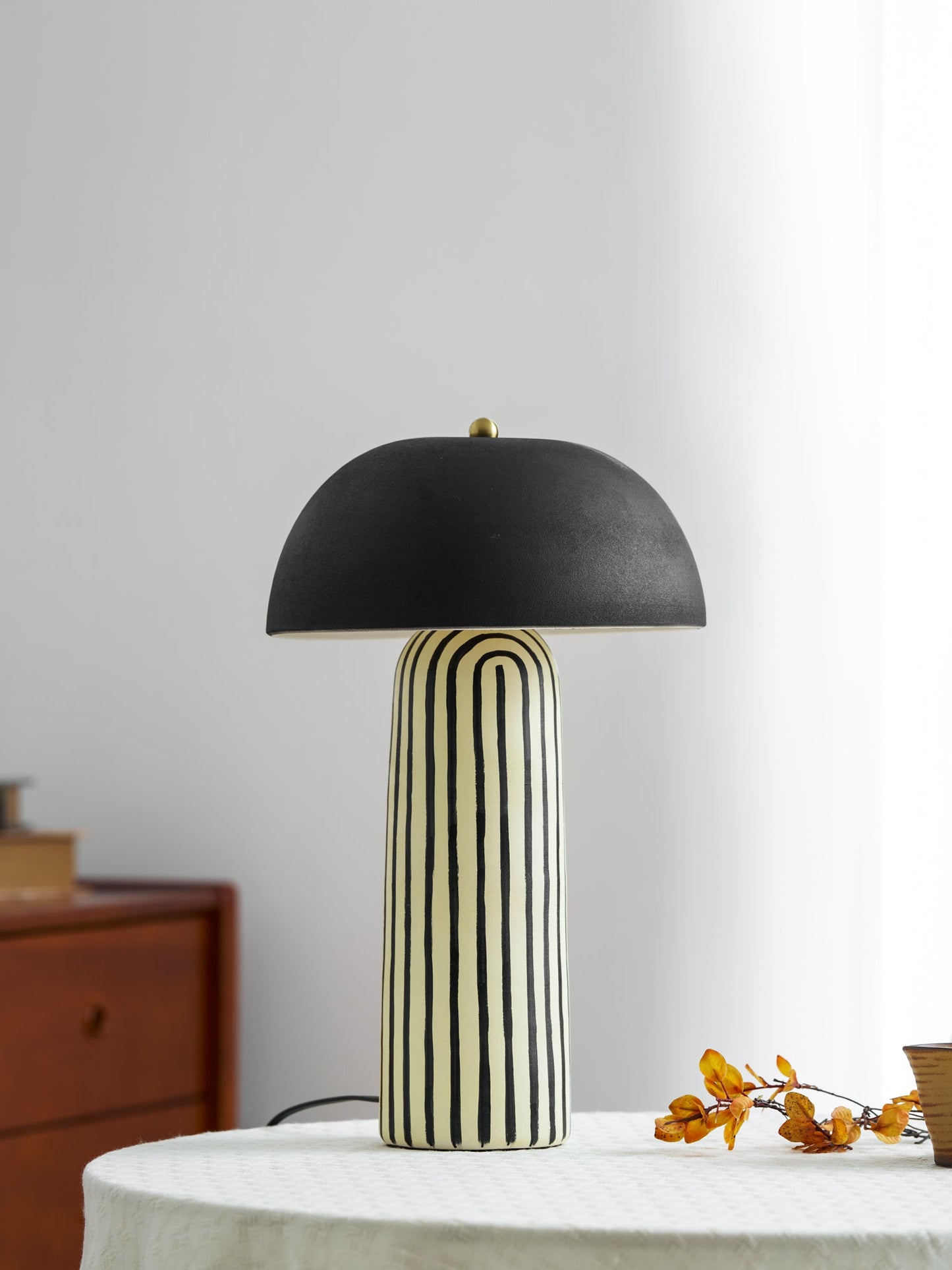 Stria Ceramic Table Lamp Black White Stripe Modern Indoor Lighting