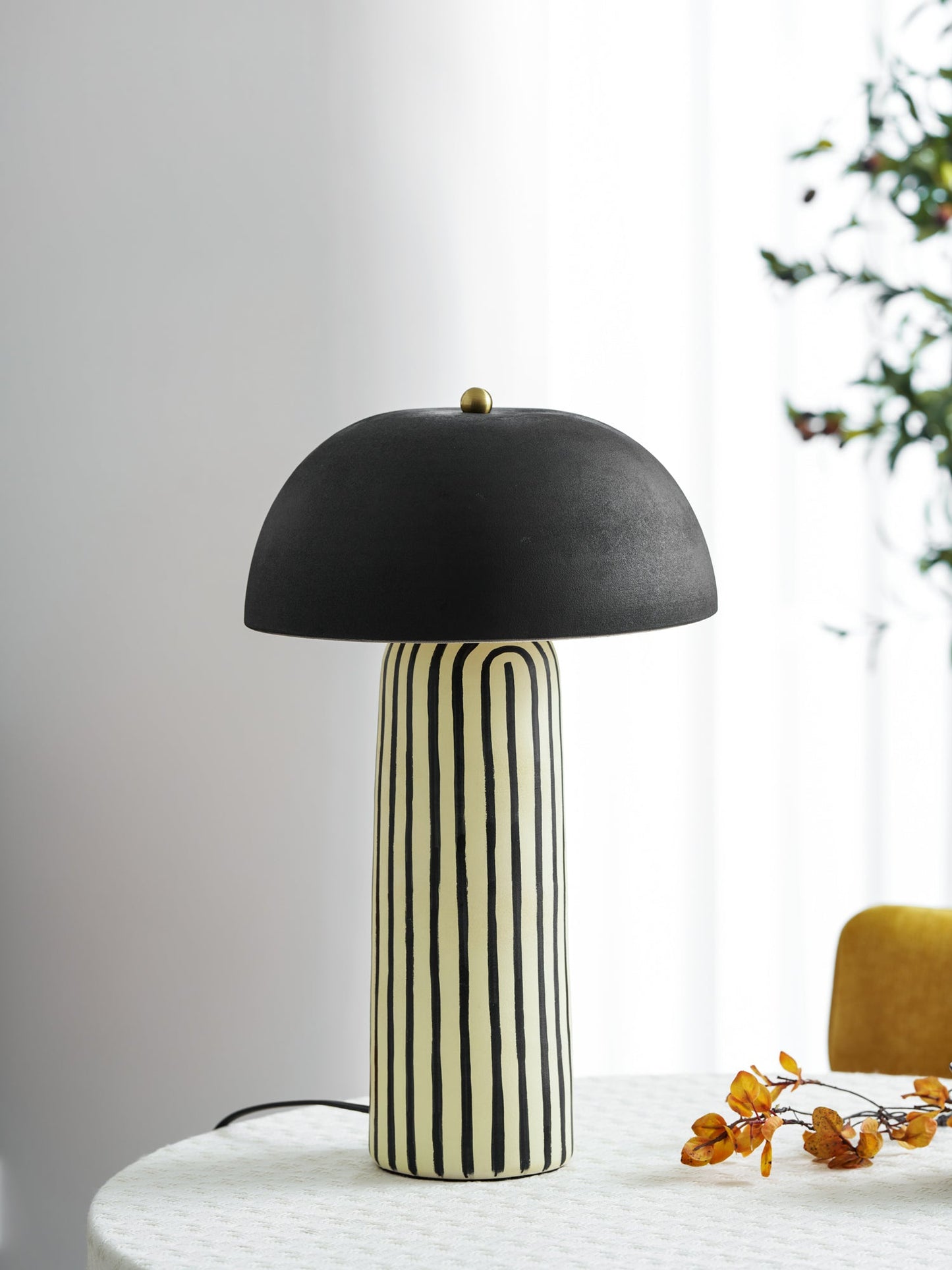 Stria Ceramic Table Lamp Black White Stripe Modern Indoor Lighting