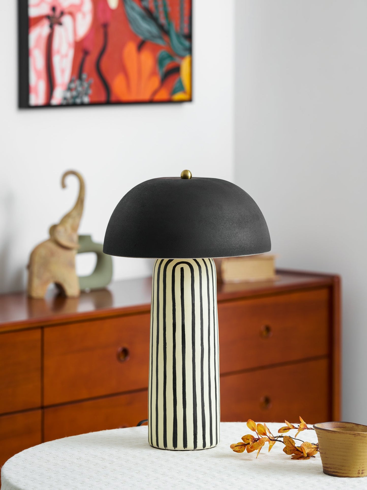 Stria Ceramic Table Lamp Black White Stripe Modern Indoor Lighting