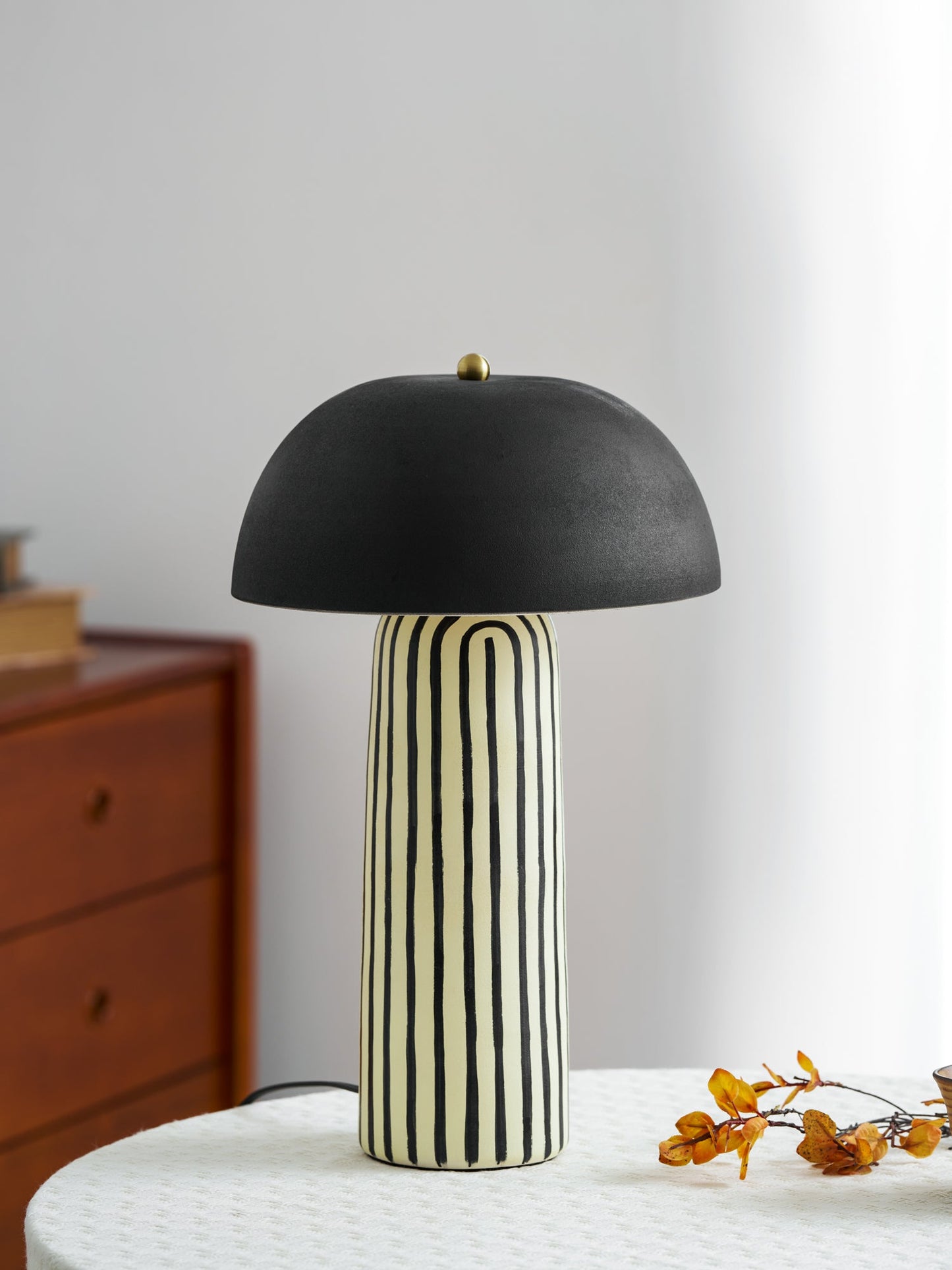 Stria Ceramic Table Lamp Black White Stripe Modern Indoor Lighting