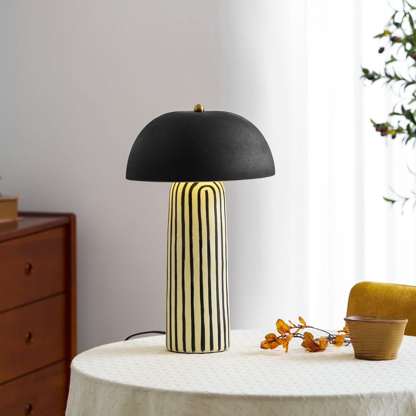 Stria Ceramic Table Lamp Black White Stripe Modern Indoor Lighting