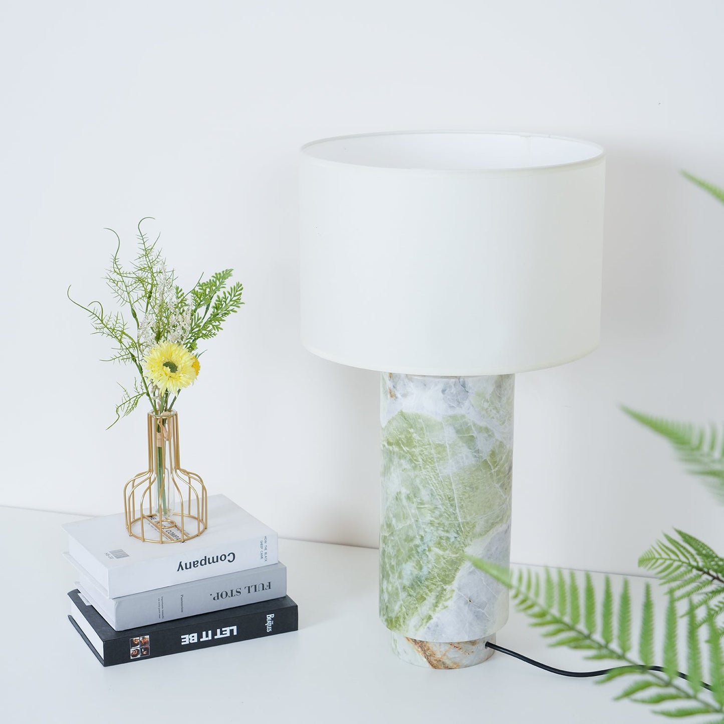 Terra Table Lamp Green Marble White Shade LED Indoor Lighting