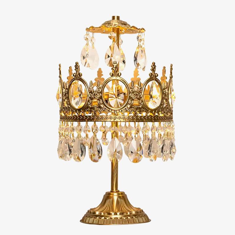 Vintage Crystal Crown Table Lamp Copper Clear LED Indoor Lighting