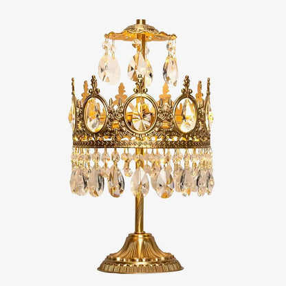 Vintage Crystal Crown Table Lamp Copper Clear LED Indoor Lighting