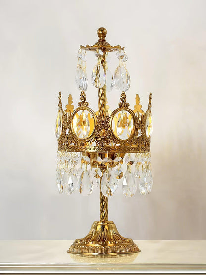 Vintage Crystal Crown Table Lamp Copper Clear LED Indoor Lighting