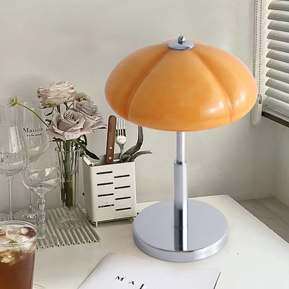 Mushroom Bauhaus Table Lamp Amber Glass Chrome LED Indoor Lighting