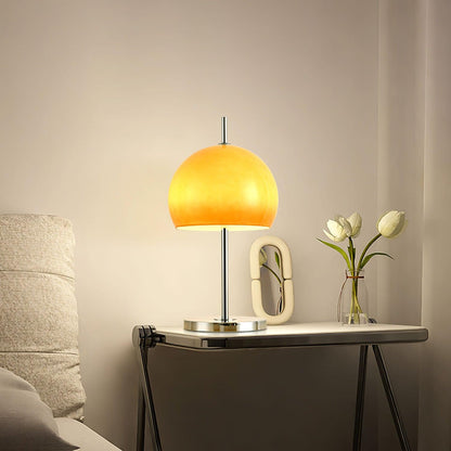 Mushroom Bauhaus Table Lamp Amber Glass Chrome LED Indoor Lighting