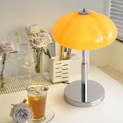 Mushroom Bauhaus Table Lamp Amber Glass Chrome LED Indoor Lighting