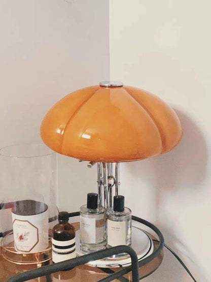 Mushroom Bauhaus Table Lamp Amber Glass Chrome LED Indoor Lighting