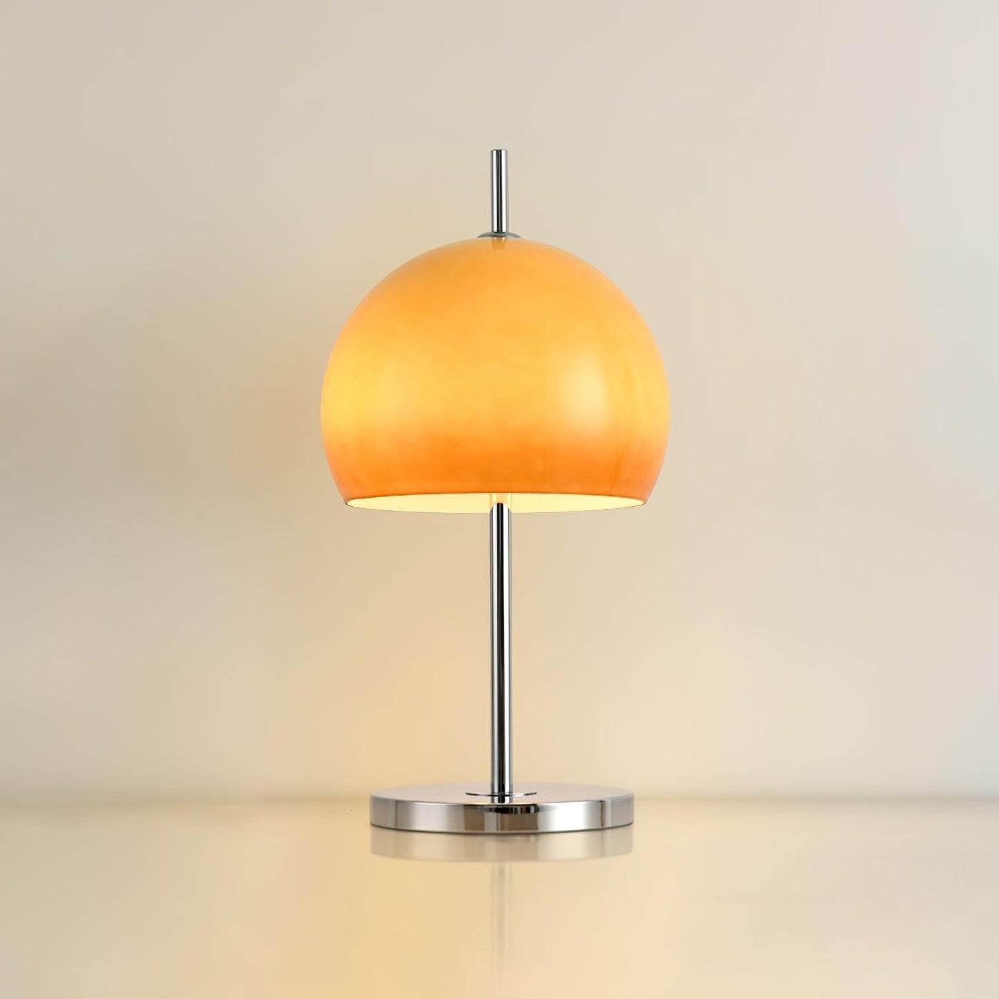 Mushroom Bauhaus Table Lamp Amber Glass Chrome LED Indoor Lighting