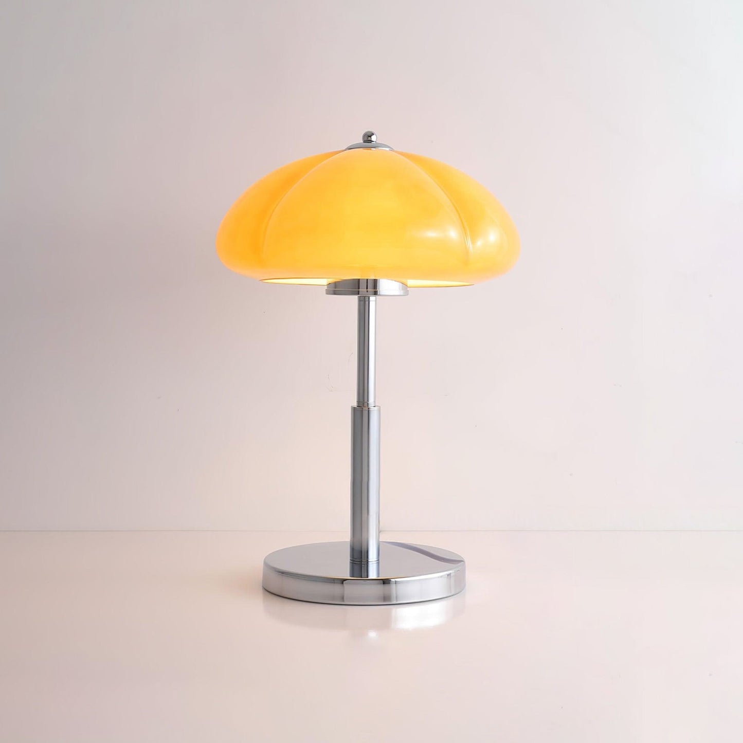 Mushroom Bauhaus Table Lamp Amber Glass Chrome LED Indoor Lighting