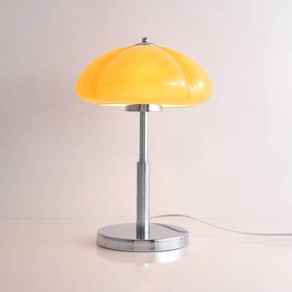 Mushroom Bauhaus Table Lamp Amber Glass Chrome LED Indoor Lighting