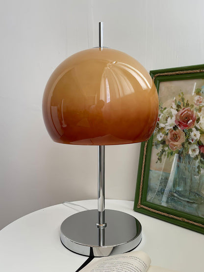Mushroom Bauhaus Table Lamp Amber Glass Chrome LED Indoor Lighting