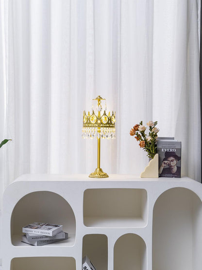Vintage Crystal Crown Table Lamp Copper Clear LED Indoor Lighting